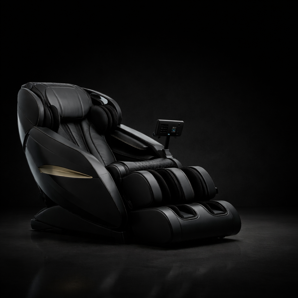 Luxueuze massagestoel in een dimverlichte ruimte