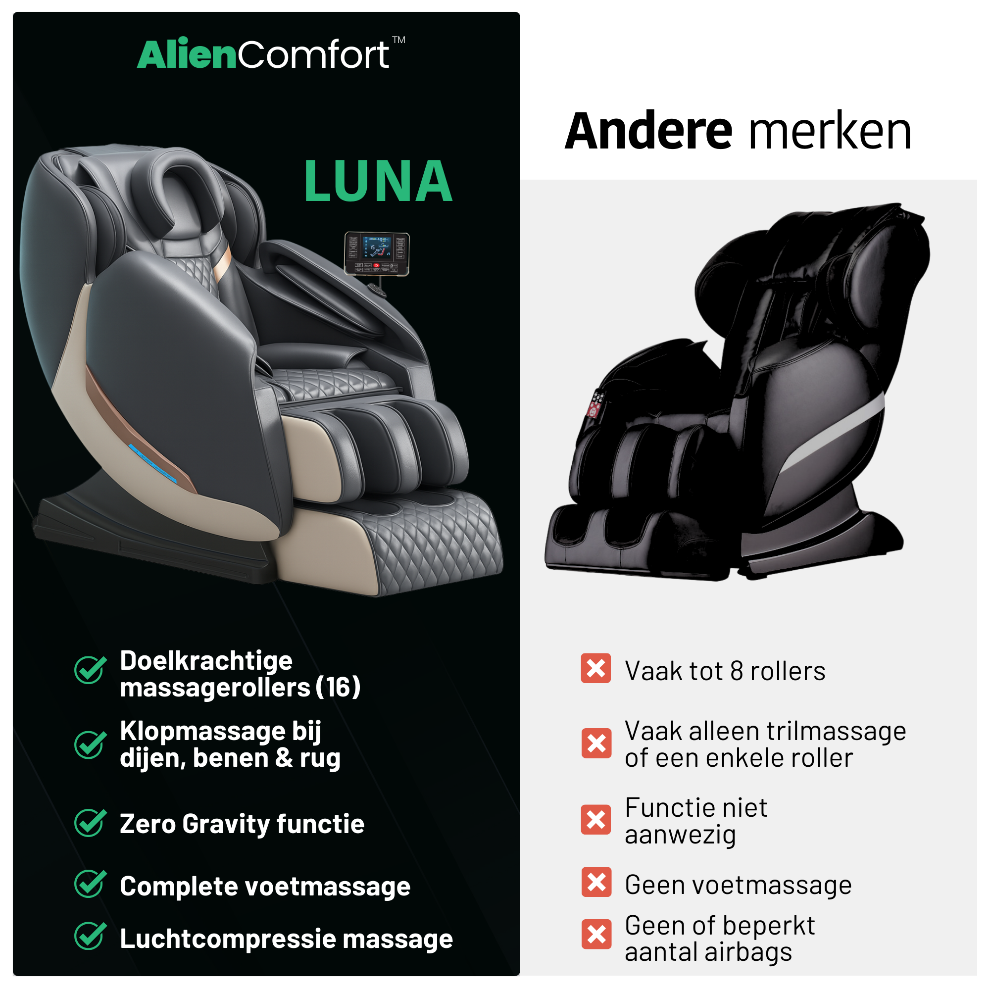 AlienComfort™ Massagestoel LUNA - Grijs